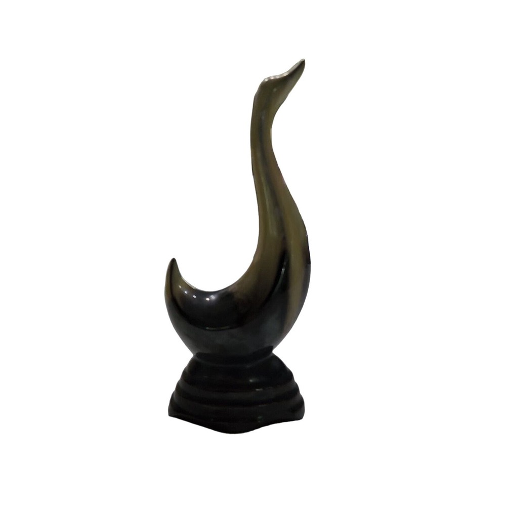 Beautiful MCM Bird Long Neck Rossini Japan Red Ware Potter green brown Sculpt